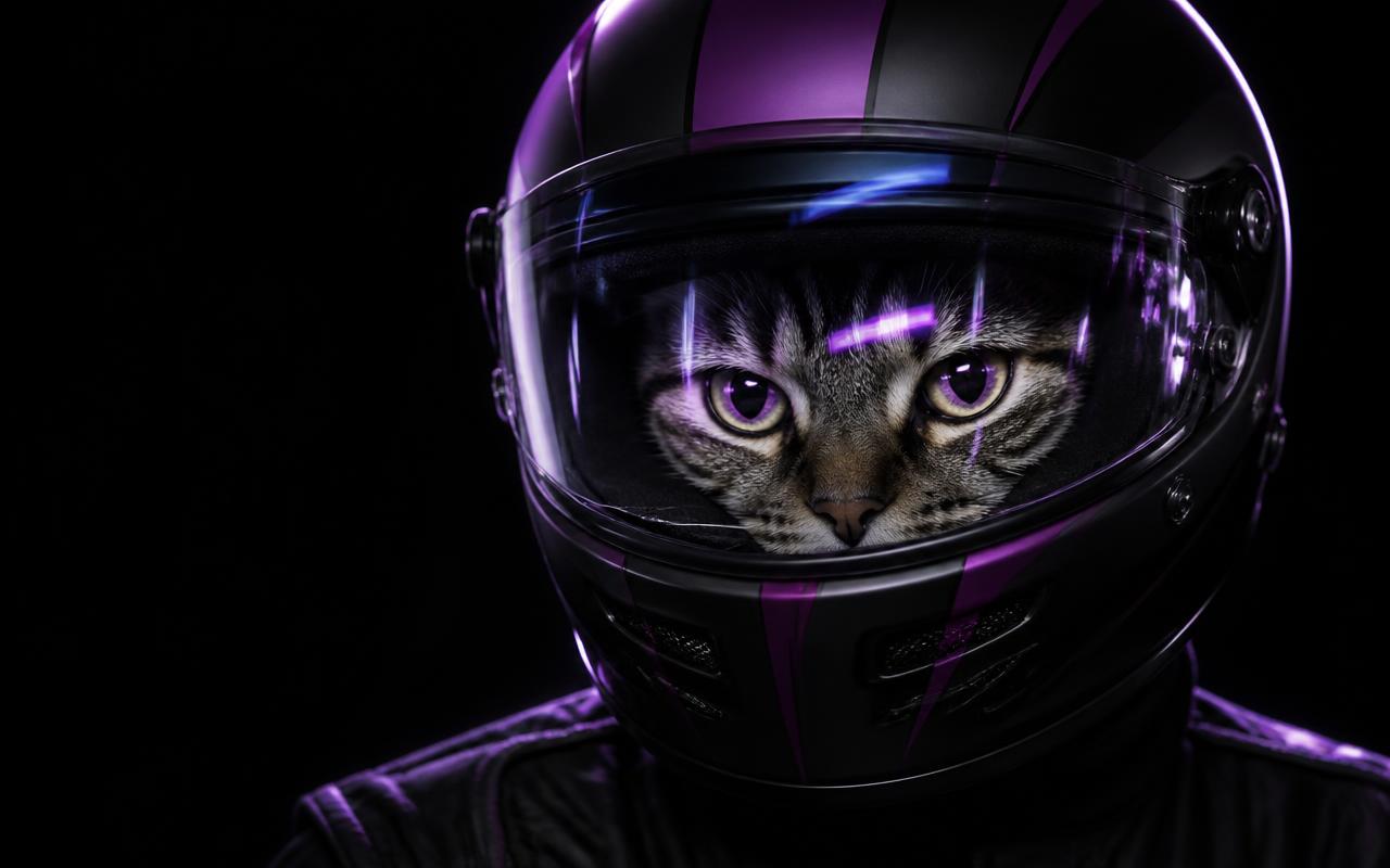 HUSS in a purple and black racing helmet with visor down